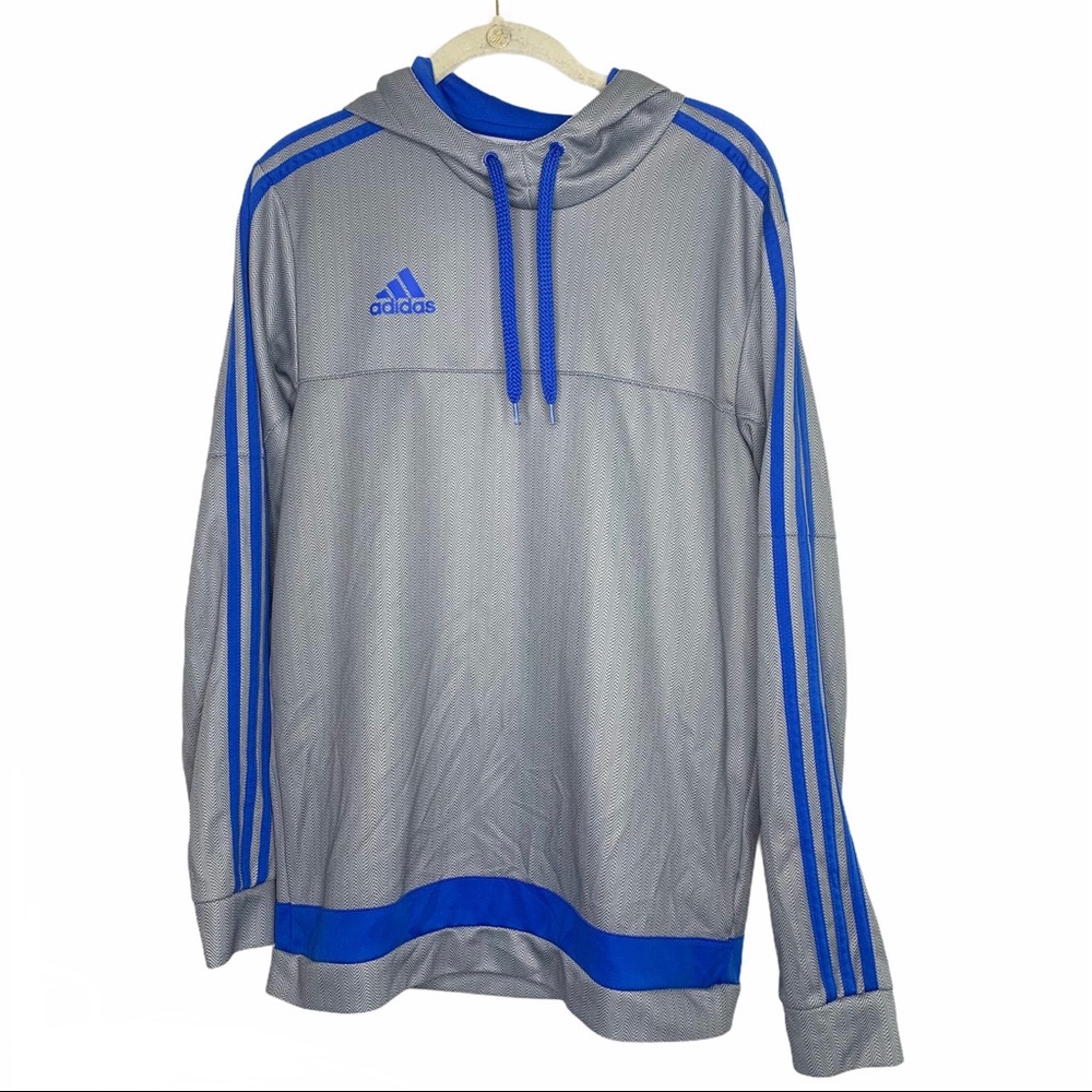 ADIDAS Grey Herringbone Pullover Hooded Sweatshirt